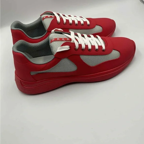 Prada Men's Red and White Sneakers - Picture 6 of 7